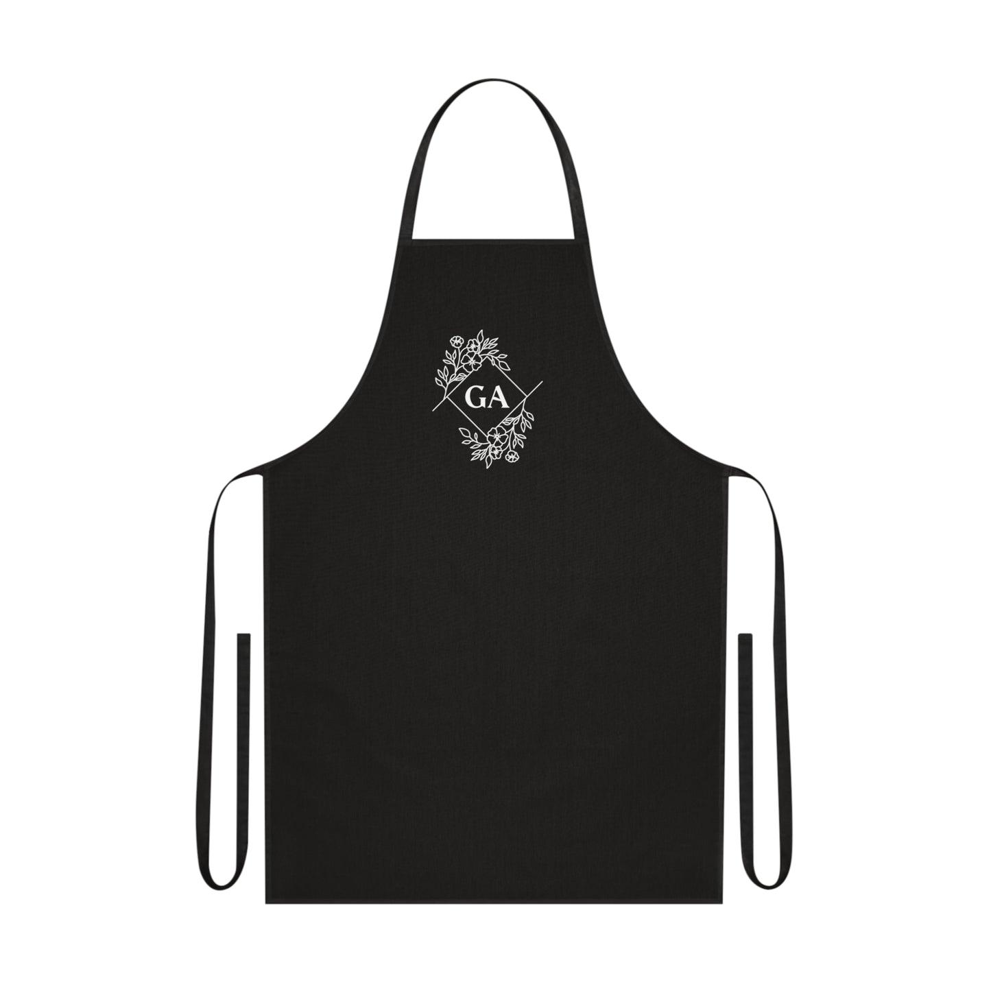 Monogram Floral Cotton Apron — GA Initials Kitchen Apron for Bakers & Cooks