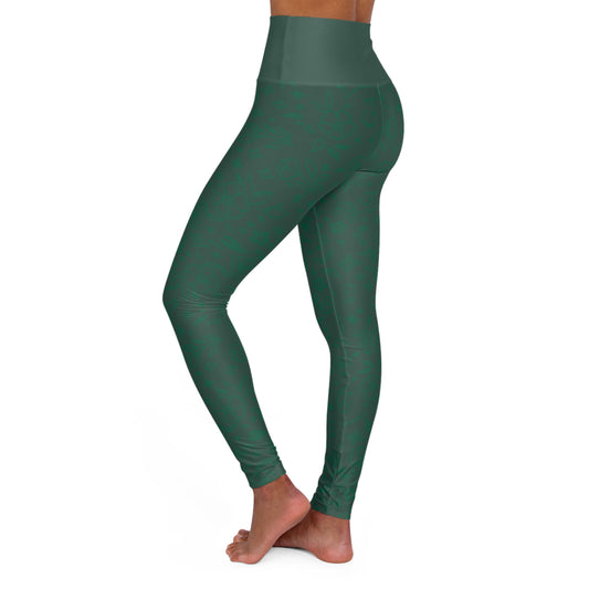 High-Waisted Green Yoga Leggings – All-Over Print Comfort