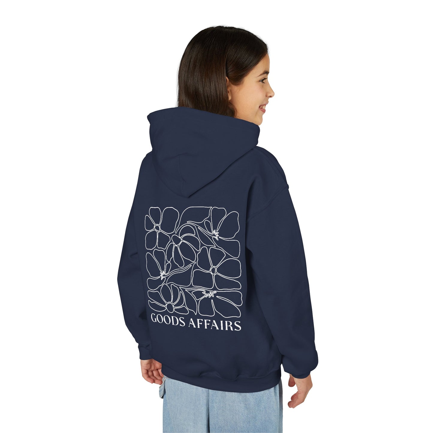 Kids Goods Affairs Floral Youth Hoodie — Minimal Line Art Pullover