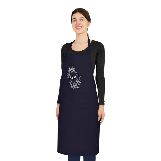 Monogram Floral Cotton Apron — GA Initials Kitchen Apron for Bakers & Cooks