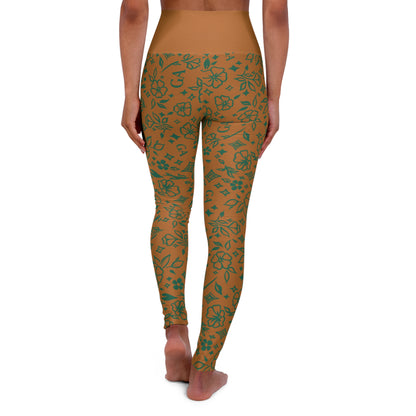 High-Waisted Floral Yoga Leggings — Olive Green Patterned Activewear