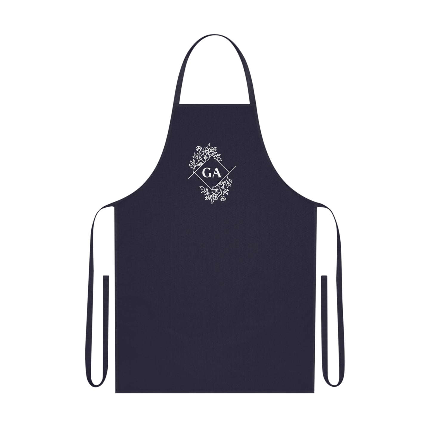 Monogram Floral Cotton Apron — GA Initials Kitchen Apron for Bakers & Cooks