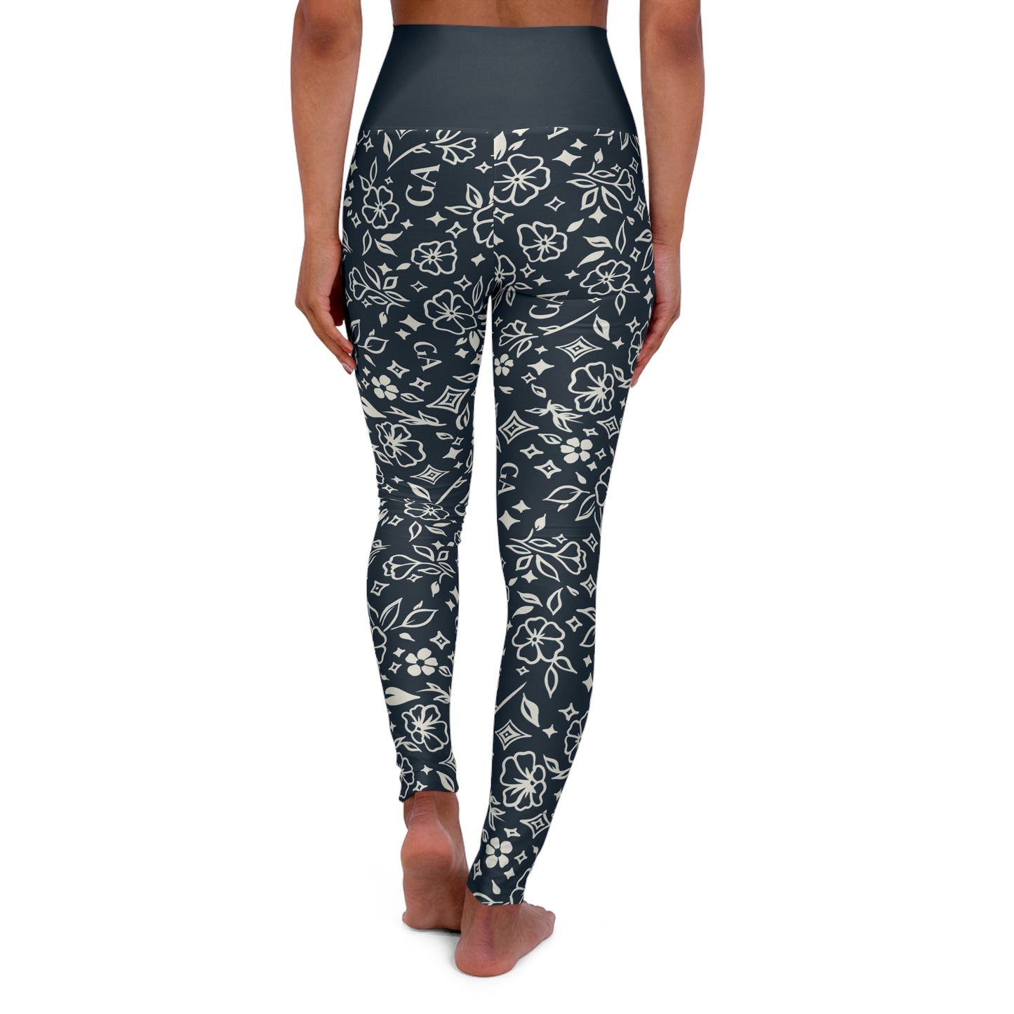 Floral Bandana High-Waist Yoga Leggings – Dark Grey All-Over Print
