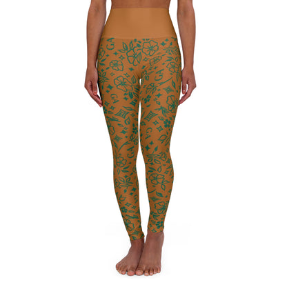 High-Waisted Floral Yoga Leggings — Olive Green Patterned Activewear