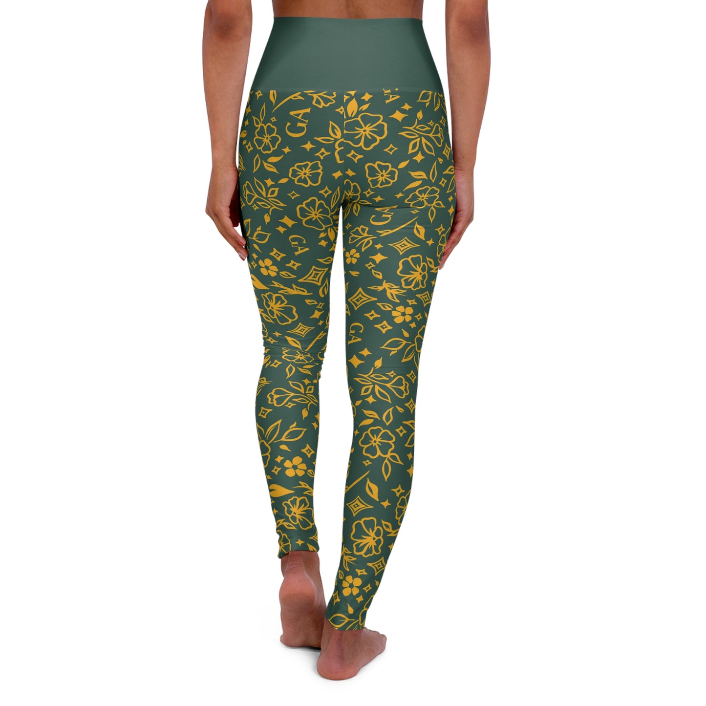 Green Floral High-Waist Yoga Leggings — All-Over Print Comfort