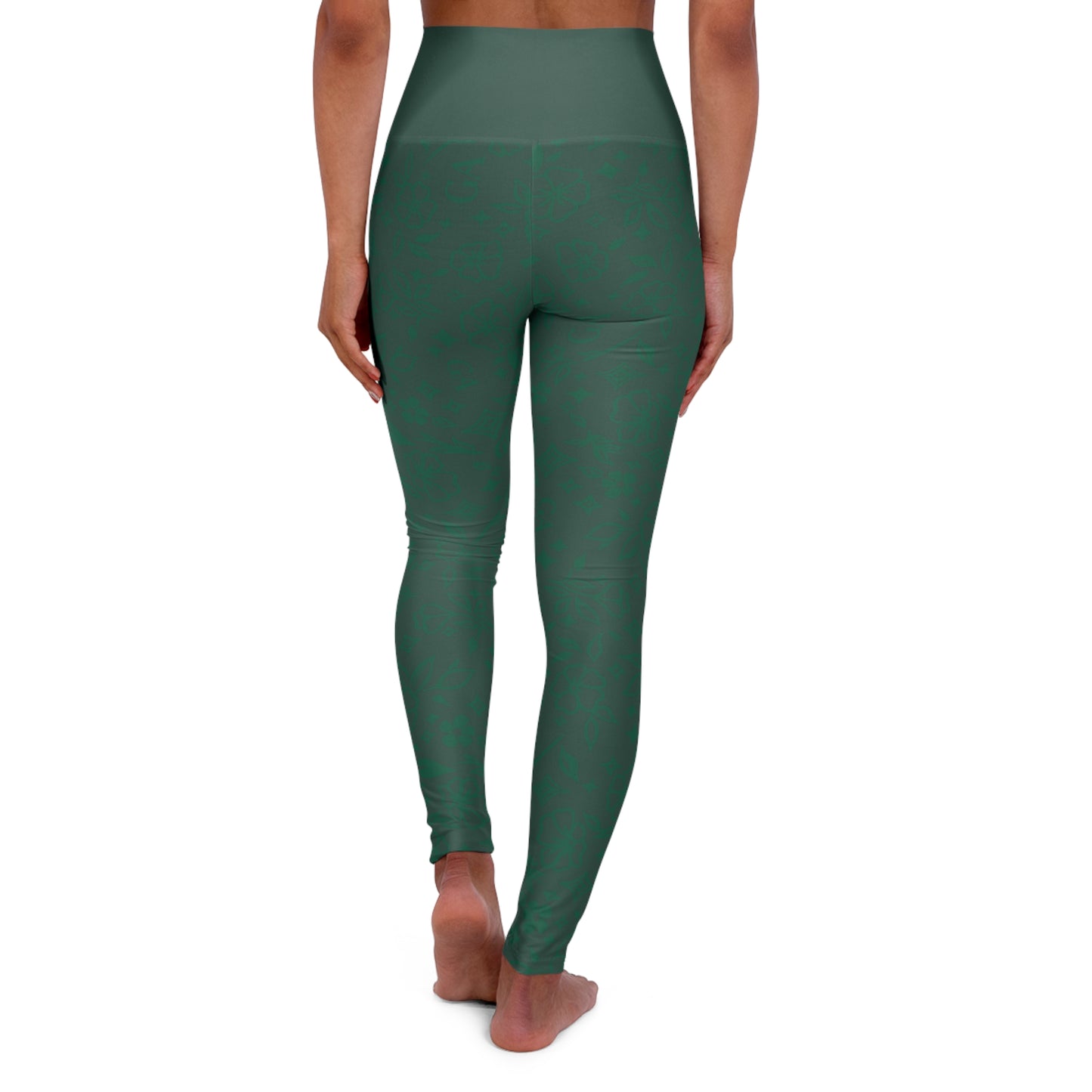 High-Waisted Green Yoga Leggings – All-Over Print Comfort