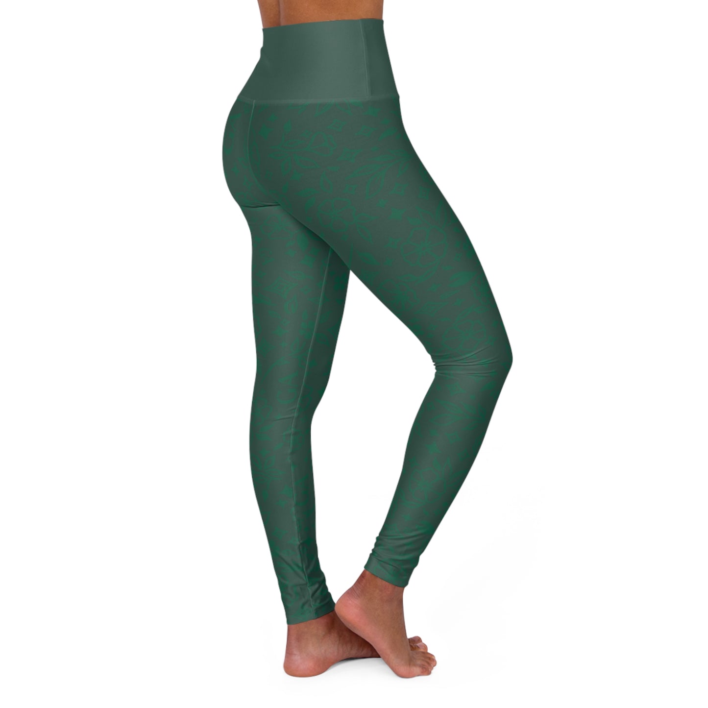 High-Waisted Green Yoga Leggings – All-Over Print Comfort
