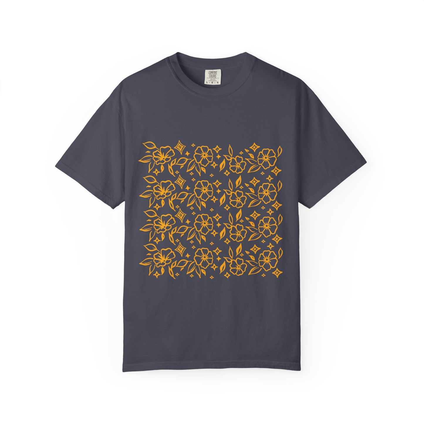 Blooms Pattern Tee — Golden Line Art Square Pattern