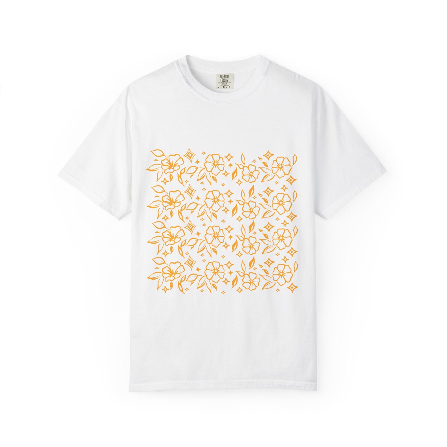 Blooms Pattern Tee — Golden Line Art Square Pattern