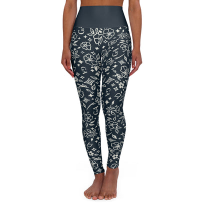 Floral Bandana High-Waist Yoga Leggings – Dark Grey All-Over Print