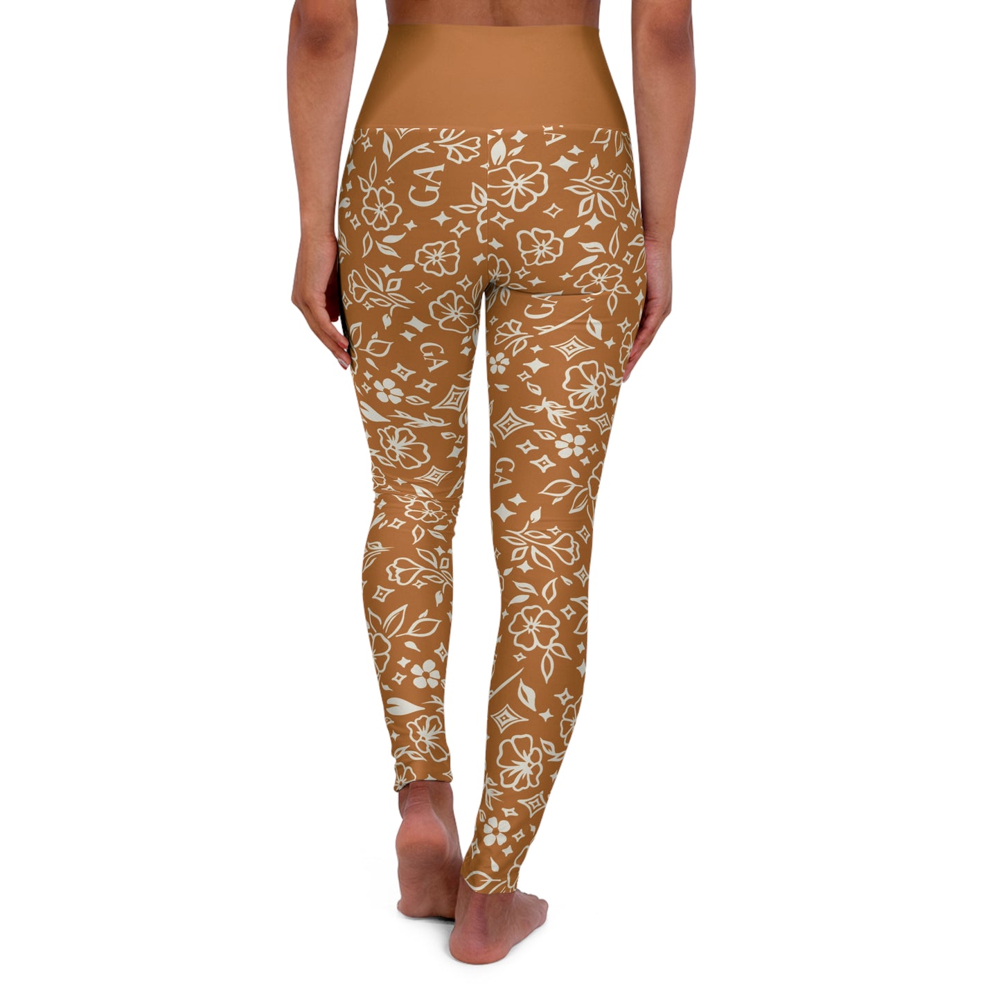 High-Waisted Brown Floral Bandana Yoga Leggings