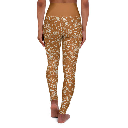 High-Waisted Brown Floral Bandana Yoga Leggings