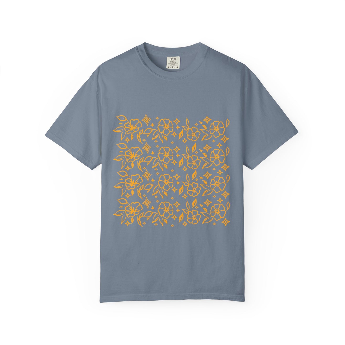 Blooms Pattern Tee — Golden Line Art Square Pattern