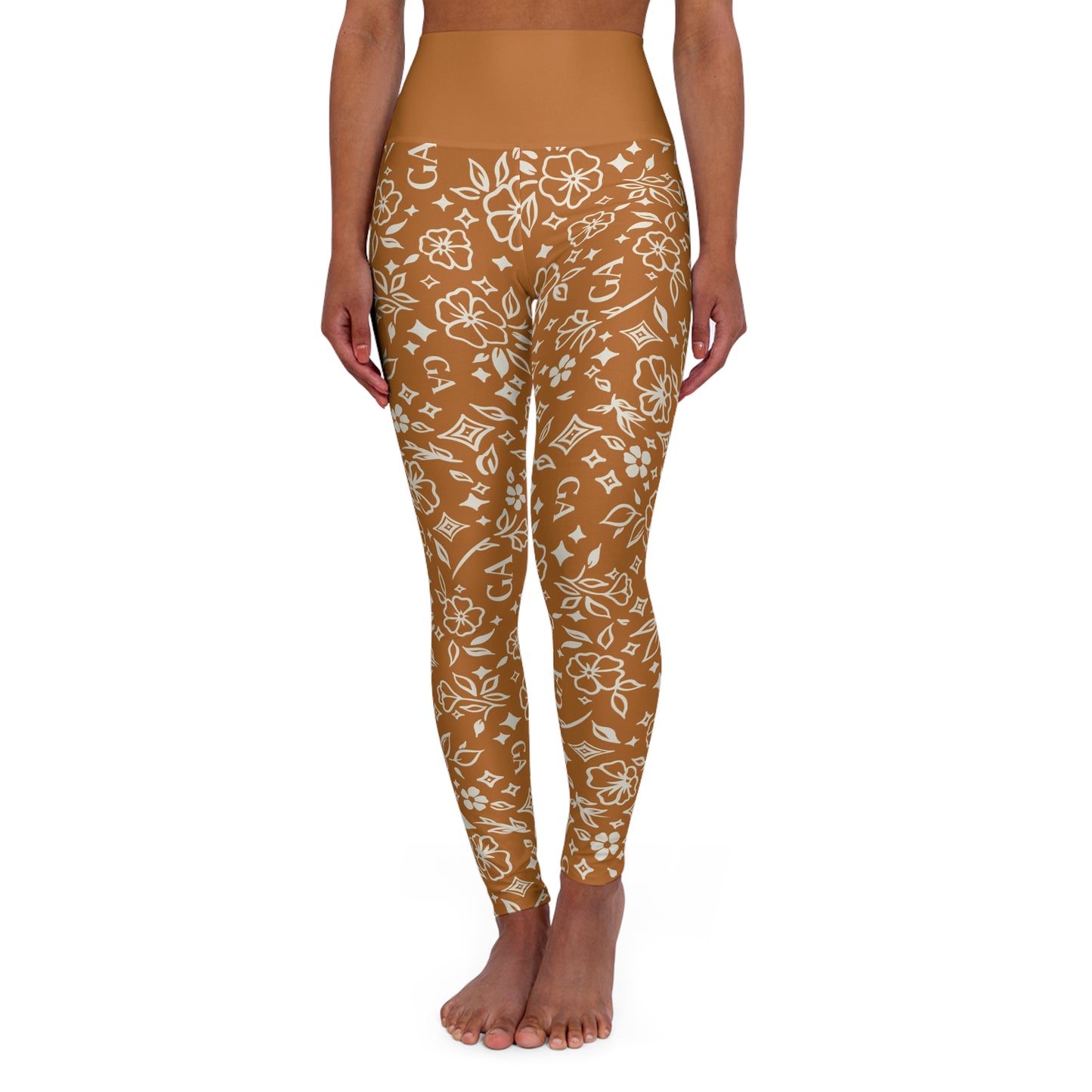 High-Waisted Brown Floral Bandana Yoga Leggings